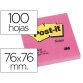 Bloc de notas adhesivas quita y pon post-it 76x76 mm fucsia neon con 100 hojas