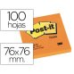 Bloc de notas adhesivas quita y pon post-it 76x76 mm naranja neon con 100 hojas