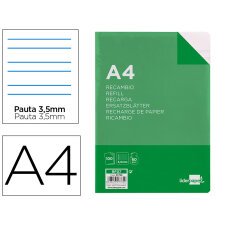 Recambio liderpapel a4 100 hojas 60g pauta 4ª 3,5mm con margen 4 taladros