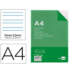 Recambio liderpapel a4 100 hojas 60g pauta 4ª 3,5mm con margen 4 taladros