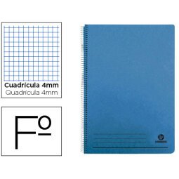 Cuaderno espiral liderpapel folio 100h cuadro 4mm tapa azul con margen 70 gr