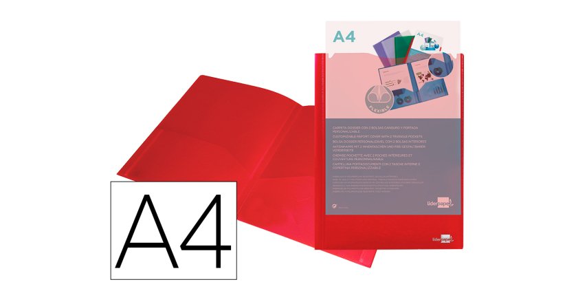 Carpeta liderpapel dossier dos bolsas canguro 45680 polipropileno din a4 roja