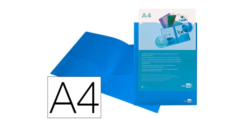 Carpeta liderpapel dossier dos bolsas canguro 45682 polipropileno din a4 azul