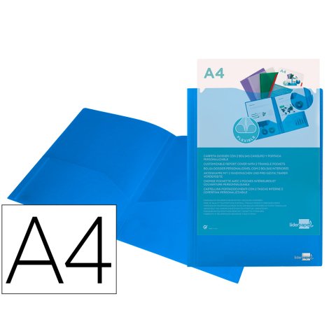 Carpeta liderpapel dossier dos bolsas canguro 45682 polipropileno din a4 azul