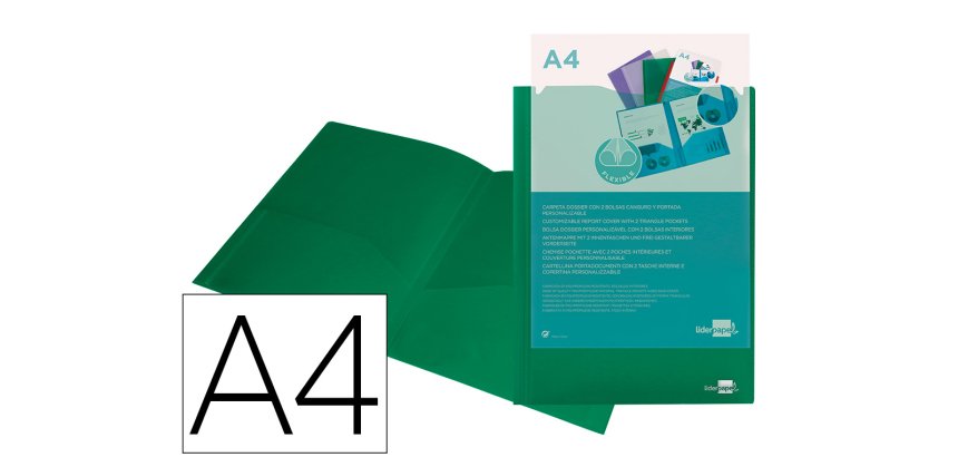Carpeta liderpapel dossier dos bolsas canguro 45683 polipropileno din a4 verde