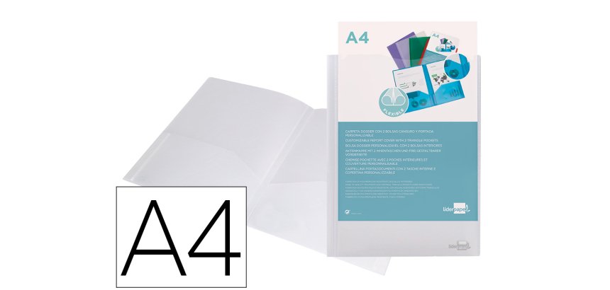 Carpeta liderpapel dossier dos bolsas canguro 45684 polipropileno din a4 transparente