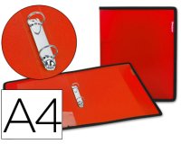 Carpeta liderpapel 2 anillas 25 mm 43030 polipropileno roja con bolsa y tarjetero con ribete negro