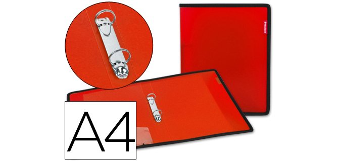 Carpeta liderpapel 2 anillas 25 mm 43030 polipropileno roja con bolsa y tarjetero con ribete negro