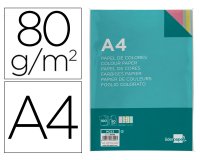 Papel color liderpapel a4 80gr 4 colores surtidos paquete de 100 hojas