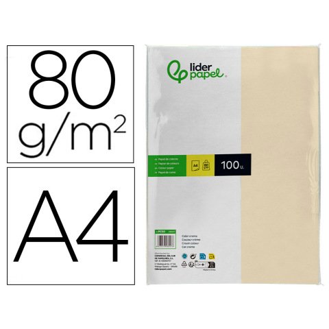 Papel color liderpapel a4 80gr crema paquete de 100 hojas