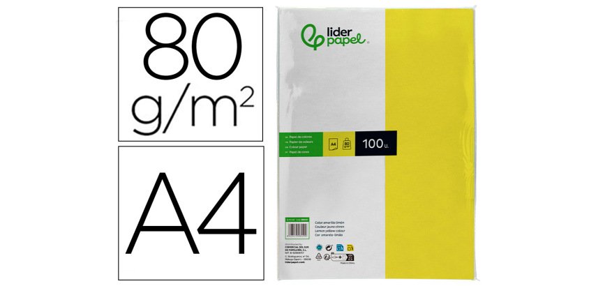 Papel de color A4 80 g Liderpapel - Paquete de 100