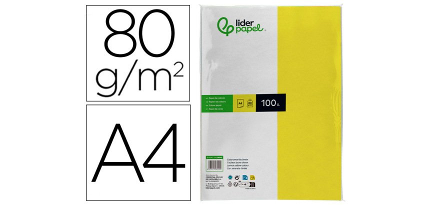 Papel de color A4 80 g Liderpapel - Paquete de 100