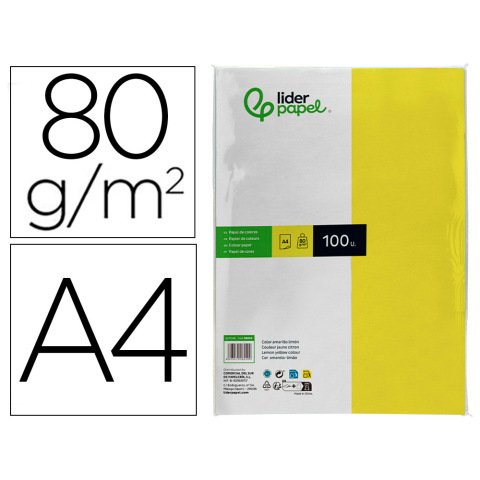 Papel color liderpapel a4 80gr limon paquete de 100 hojas