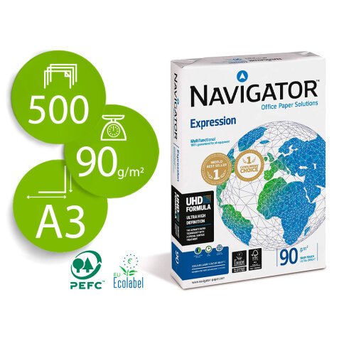 Papel fotocopiadora navigator din a3 90 gramos papel multiuso ink-jet y laser paquete de 500 hojas