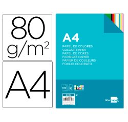 Papel color liderpapel a4 80gr 10 colores surtidos paquete de 100 hojas