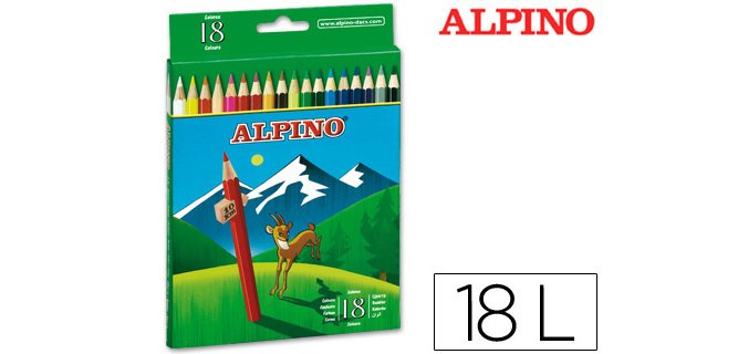 Lapices de colores alpino 656 caja de 18 unidades colores surtidos largos