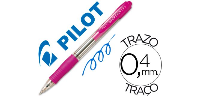 Boligrafo pilot super grip rosa retractil sujecion de caucho tinta base de aceite