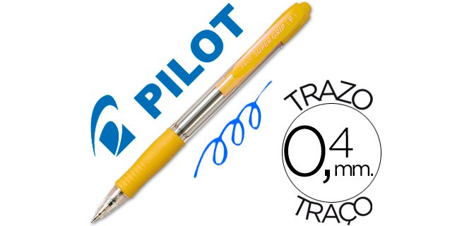 Boligrafo pilot super grip amarillo retractil sujecion de caucho tinta base de aceite