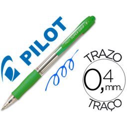 Boligrafo pilot super grip verde claro retractil sujecion de caucho tinta base de aceite