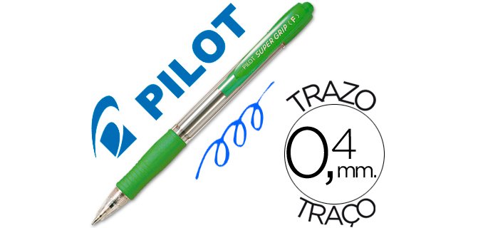 Boligrafo pilot super grip verde claro retractil sujecion de caucho tinta base de aceite