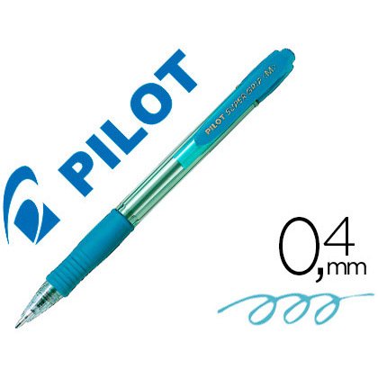 Boligrafo pilot super grip celeste retractil sujecion de caucho tinta base de aceite