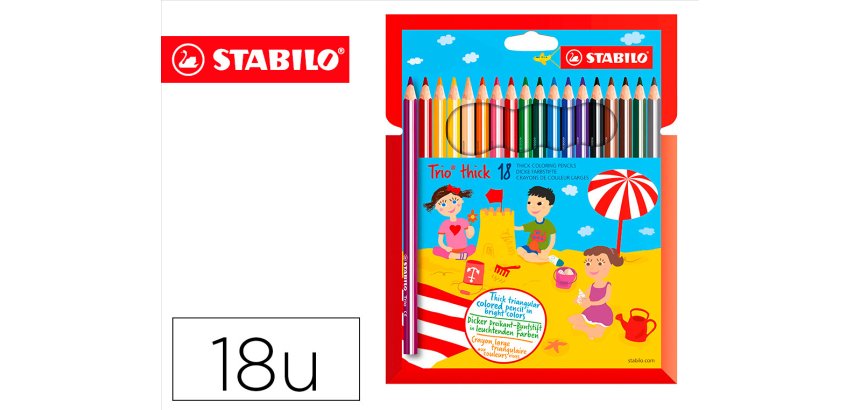 Lapices de colores stabilo trio punta gruesa caja de 18 colores escolar