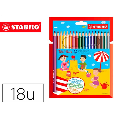 Lapices de colores stabilo trio punta gruesa caja de 18 colores escolar