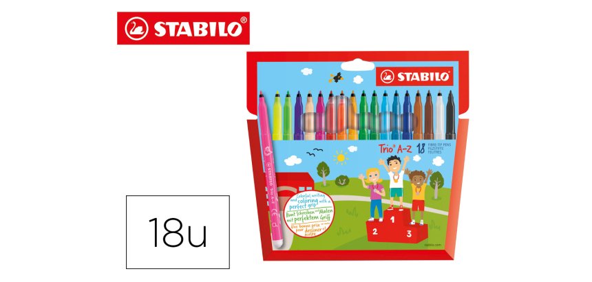 Rotulador escolar stabilo trio a-z bolsa de 18 unidades colores surtidos