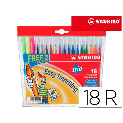 Rotulador escolar stabilo trio a-z bolsa de 18 unidades colores surtidos