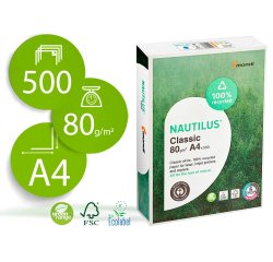 Papel fotocopiadora nautilus din a4 80 gramos paquete de 500 hojas 100% reciclado