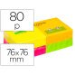 Bloc de notas adhesivas quita y pon q-connect 76x76 mm con 80 hojas fluorescentes pack de 12 surtidas en 4 colores