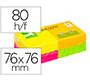 Bloc de notas adhesivas quita y pon q-connect 76x76 mm con 80 hojas fluorescentes pack de 12 surtidas en 4 colores