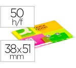 Bloc de notas adhesivas quita y pon q-connect 38x51 mm con 50 hojas fluorescentes pack de 4 unidades