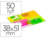 Bloc de notas adhesivas quita y pon q-connect 38x51 mm con 50 hojas fluorescentes pack de 4 unidades