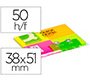 Bloc de notas adhesivas quita y pon q-connect 38x51 mm con 50 hojas fluorescentes pack de 4 unidades