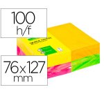 Bloc de notas adhesivas quita y pon Q-connect 127x76 mm 100 hojas fluorescentes - pack de 12 surtidas en 4 colores
