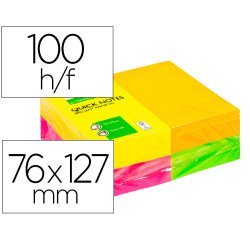 Bloc de notas adhesivas quita y pon q-connect 127x76 mm fsc 100 hojas fluorescentes pack de 12 -surtidas en 4 colores