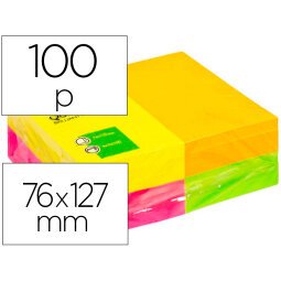 Bloc de notas adhesivas quita y pon q-connect 127x76 mm fsc 100 hojas fluorescentes pack de 12 -surtidas en 4 colores