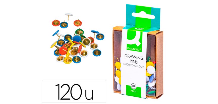Chincheta q-connect colores surtidos caja de 120 unidades