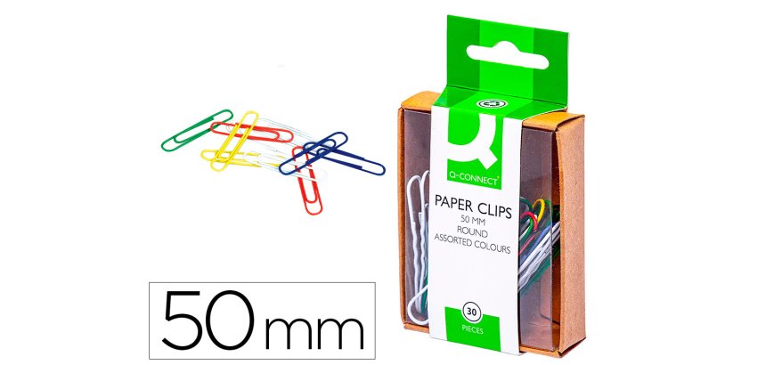 Clips colores q-connect 50 mm caja de 30 unidades colores surtidos