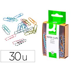Clips colores rayados q-connect 50 mm caja de 30 unidades colores surtidos