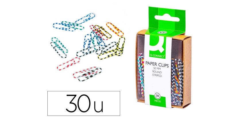 Clips colores rayados q-connect 50 mm caja de 30 unidades colores surtidos