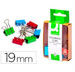 Pinza metalica q-connect reversible 19 mm caja de 6 unidades colores surtidos