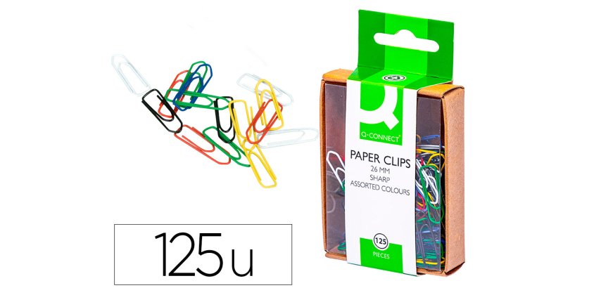 Clips colores q-connect 26 mm caja de 125 unidades colores surtidos