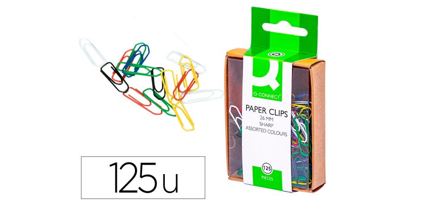 Clips colores q-connect 26 mm caja de 125 unidades colores surtidos