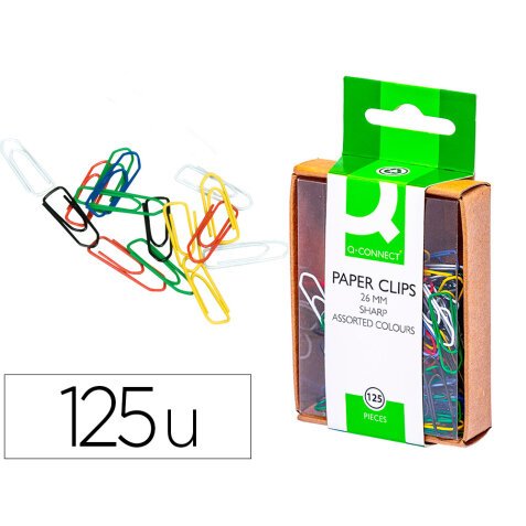 Clips colores q-connect 26 mm caja de 125 unidades colores surtidos