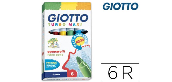 Rotulador giotto turbo maxi caja de 6 colores lavables con punta bloqueada