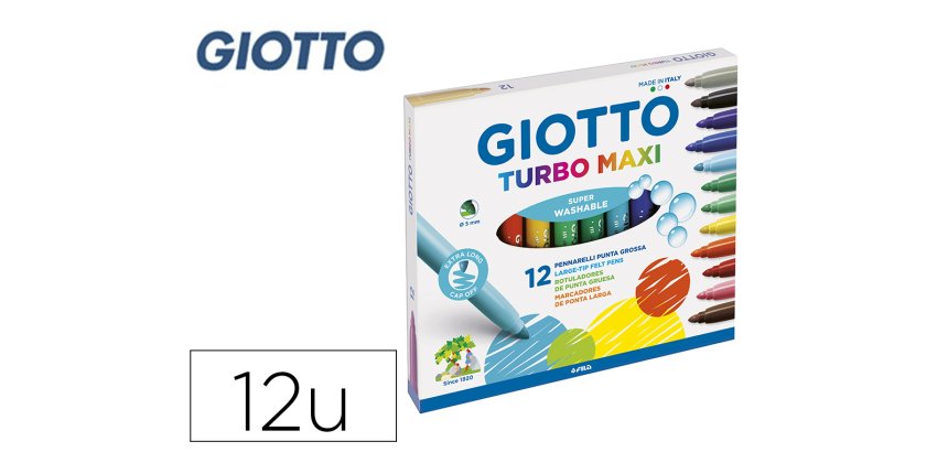 Rotulador giotto turbo maxi caja de 12 colores lavables con punta bloqueada