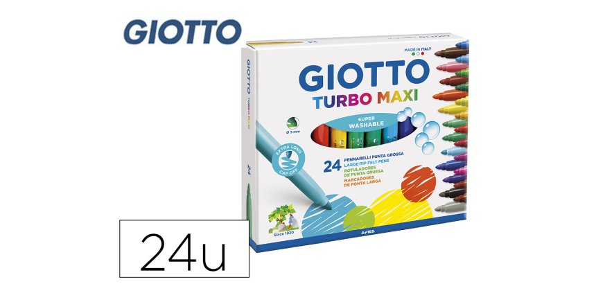 Rotulador giotto turbo maxi caja de 24 colores lavables con punta bloqueada