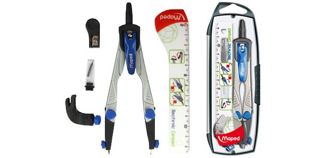 Compas maped 538700 -con adaptador universal estuche de minas y afilaminas